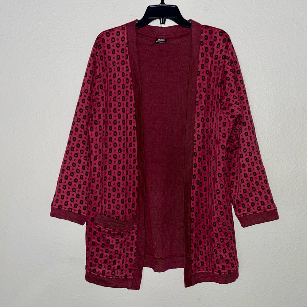 Mishi Hand Dyed Red & Black Tunic Length Knit Cardigan Sz m - Made In USA